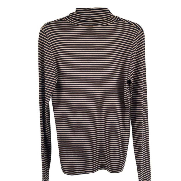 J.Crew Women’s Navy Camel Striped Cotton Tissue Long Sleeve Turtleneck Size M - Picture 3 of 13